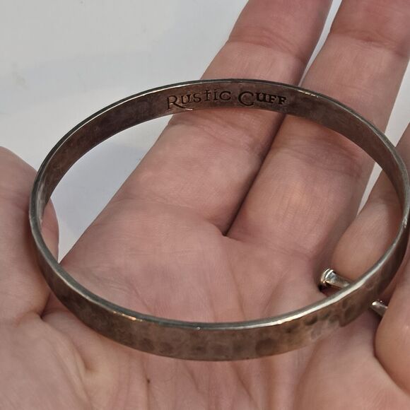 Rustic Cuff Bracelet Silver Matte Metal Deep Hammered 8" Stackable Classic - Picture 2 of 3